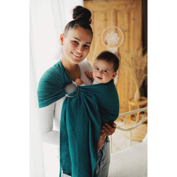 Ring Sling Pure Linen Deep Aqua  100% Lino | Little Frog