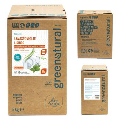 Bag in Box da 5 kg Detergente Liquido Eco Bio per Lavastoviglie con olio essenziale di  menta ed eucalipto | GreeNatural