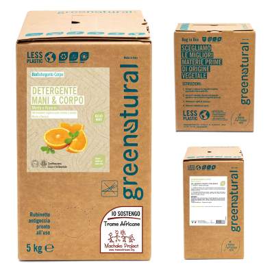 Detergente Eco-bio per mani e corpo Arancia & Menta, bag da 5 kg | Greenatural