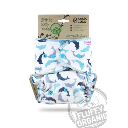 Fitted Fluffy Organic one size Petit Lulu Little Dolphins