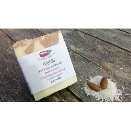 Handmade soap Poupon for babies with sweet almond oil, rice milk and pink clay- Savonnerie Aubergine